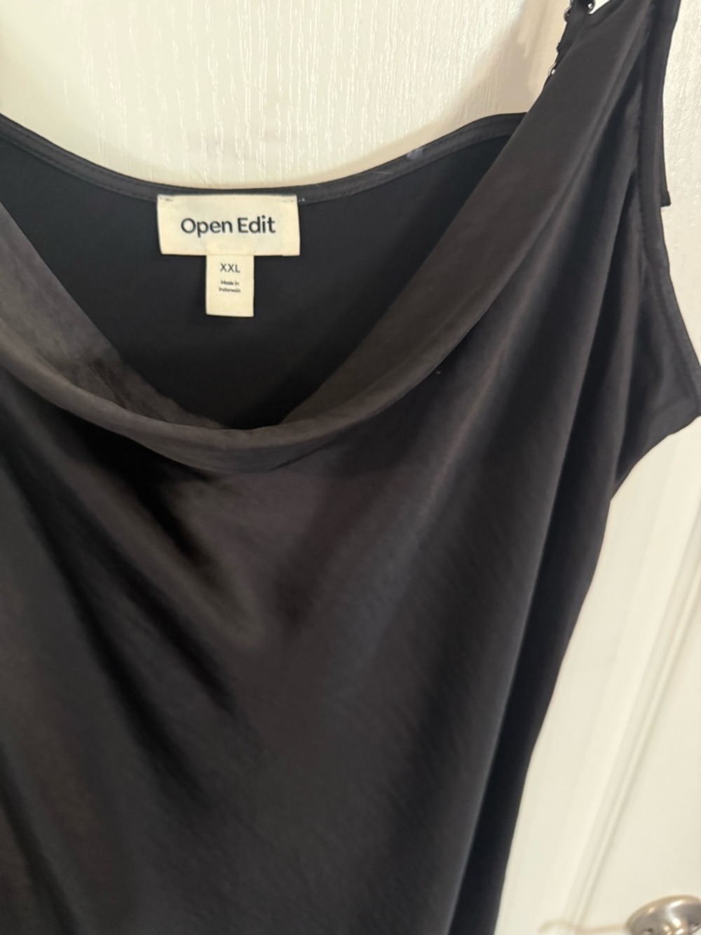 Open Edit Black Cowl Neck Satin Dress